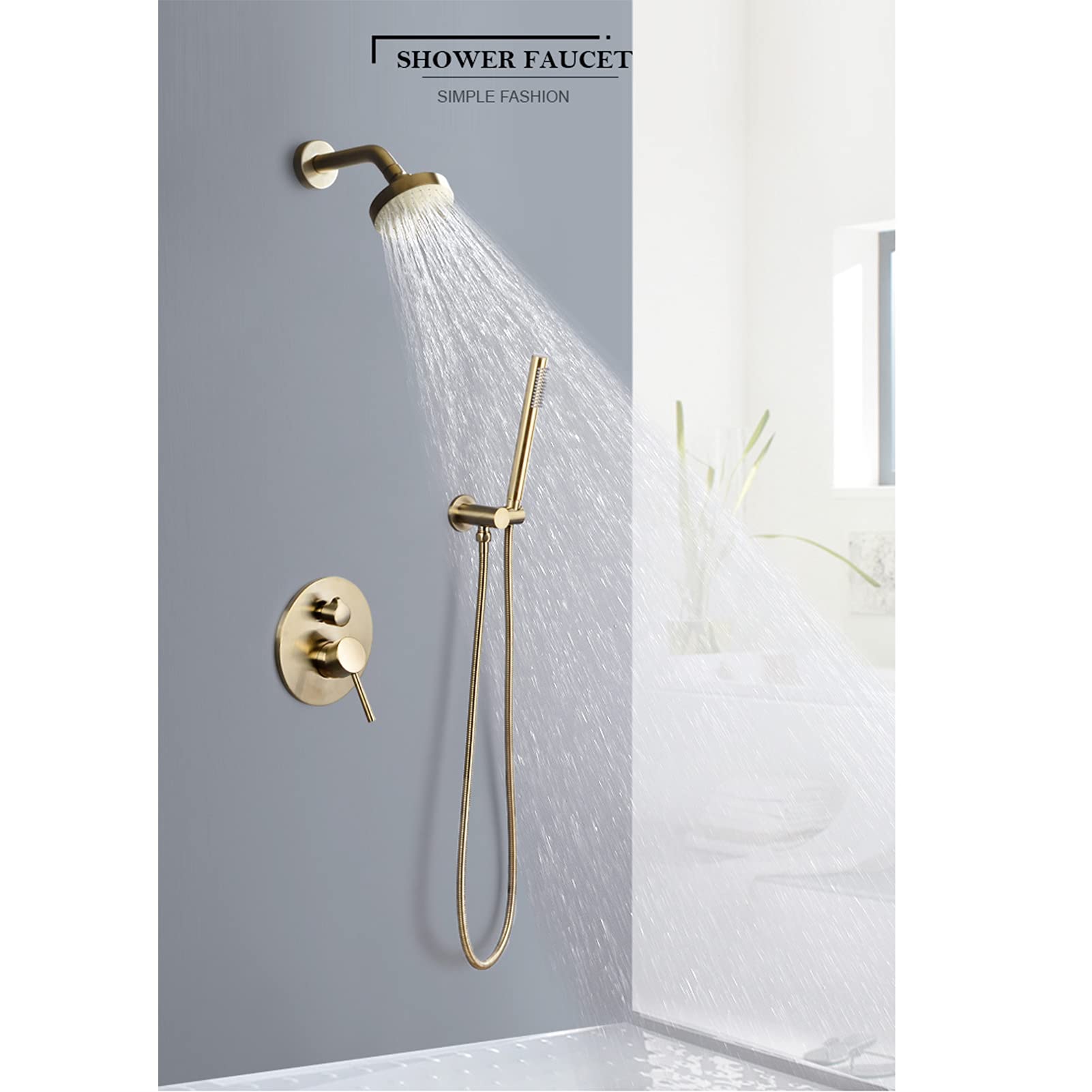 Grifo Mezclador baño con Mezclador Lluvia Mano, Kit decoración bañera y Ducha 2 Funciones con válvula empotrada.