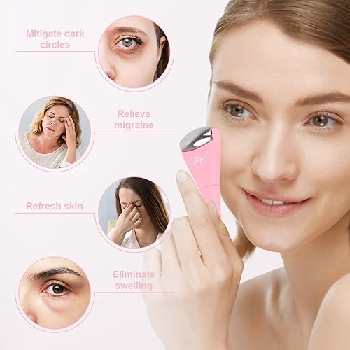 Miniatura 2 de Hilph Mini rodillo de hielo para cara y ojos, juego de rodillos masajeadores de ojos con acero inoxidable y cabeza de silicona para aliviar la