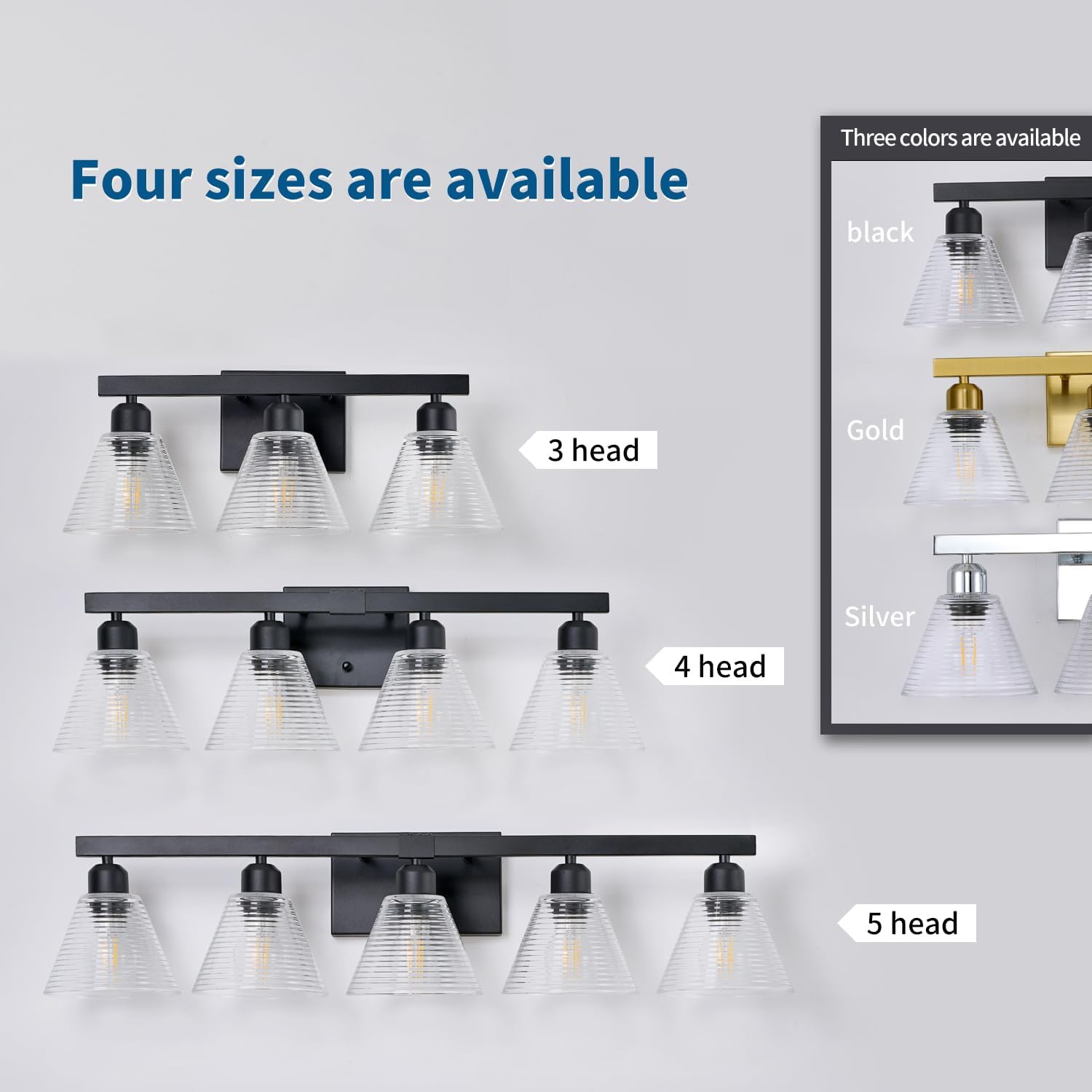 5-Light Modern Bathroom Light Fixtures, Gold Bathroom Vanity Lights with Clear Glass Shade, Farmhouse Wall Sconces for Mirror Kitchen Bedroom Living Room