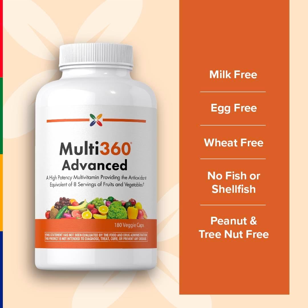 Stop Aging Now - Multi360 - Multivitamin for Women & Men - with Zinc, Biotin, Vitamin C, D3, & B12-8 Servings of Fruits & Veggies - Daily Antioxidant Complex - 180 Veggie Capsules