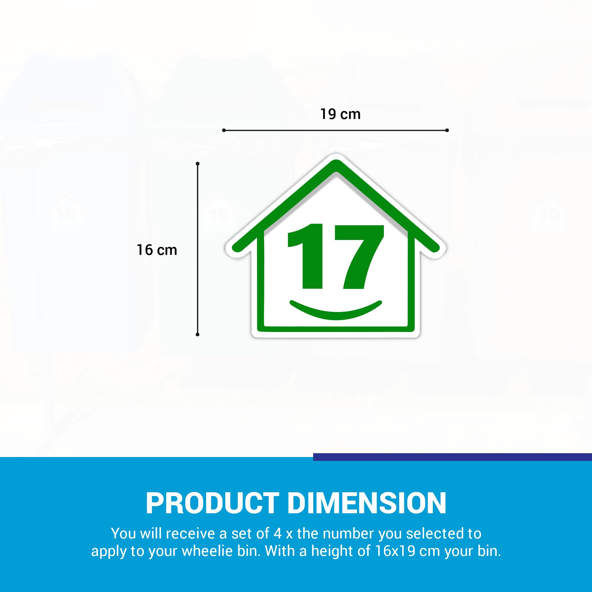 4 x Bin Numbers for Wheelie Bins, 1-99, 15cm ‘Happy House’ Colour Design Dustbin Stickers, Easy Application Stick On Number Stickers - Weatherproof Self Adhesive Vinyl – Blue, Black, Green, Brown (17) — view 6