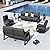 ALAULM Aluminum Patio Furniture Set with 2 Swivel Chairs 7-seat Metal Outdoor Furniture Patio Sectional Sofas Patio Conversation Set w/5.1" Cushions for Patio, Backyard, Poolside-Black