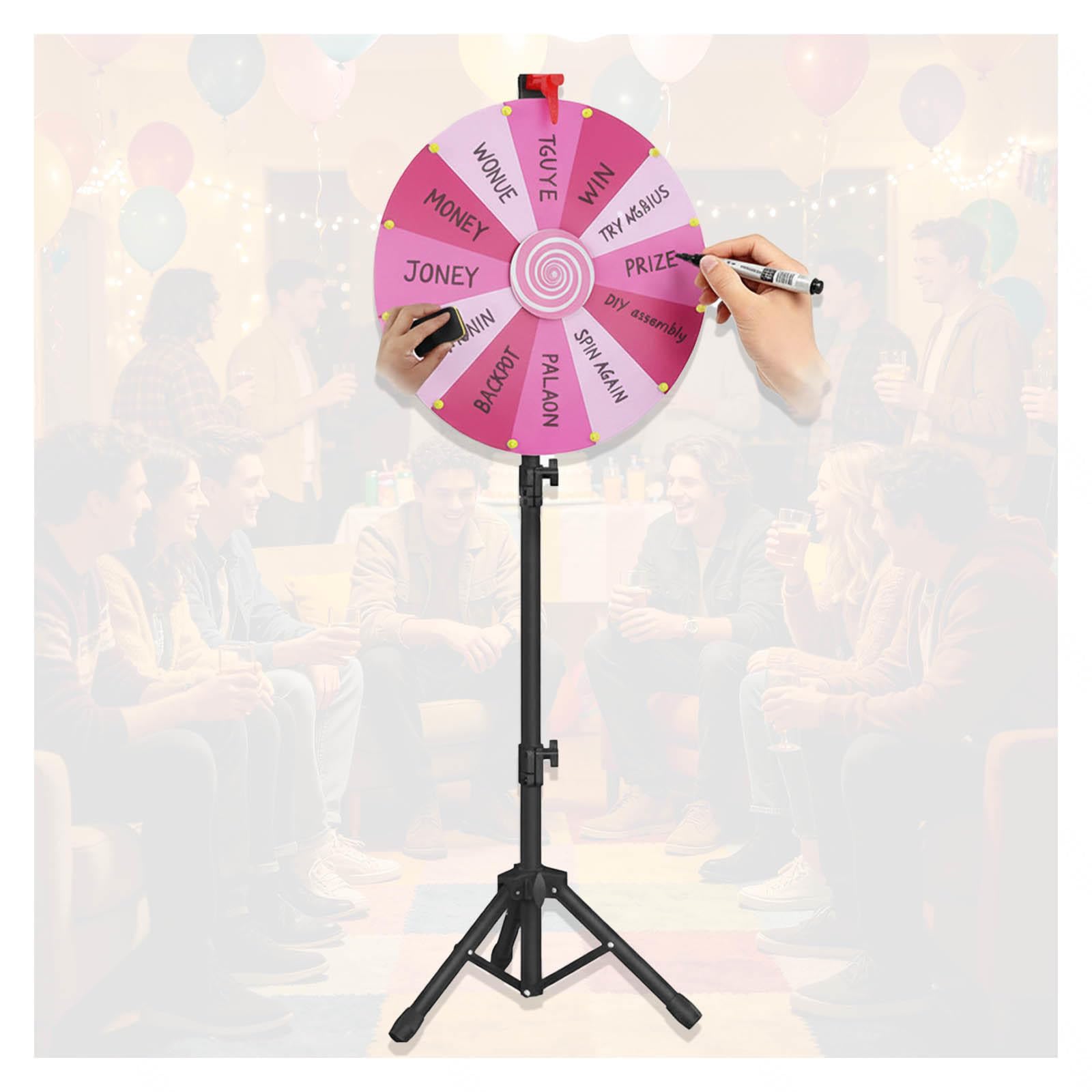 60cm Ruleta De La Suerte Altura Ajustable 100-200cm, Roda De Premio 14 Ranuras Coloridas para Carnaval y Feria Comercia,Pink