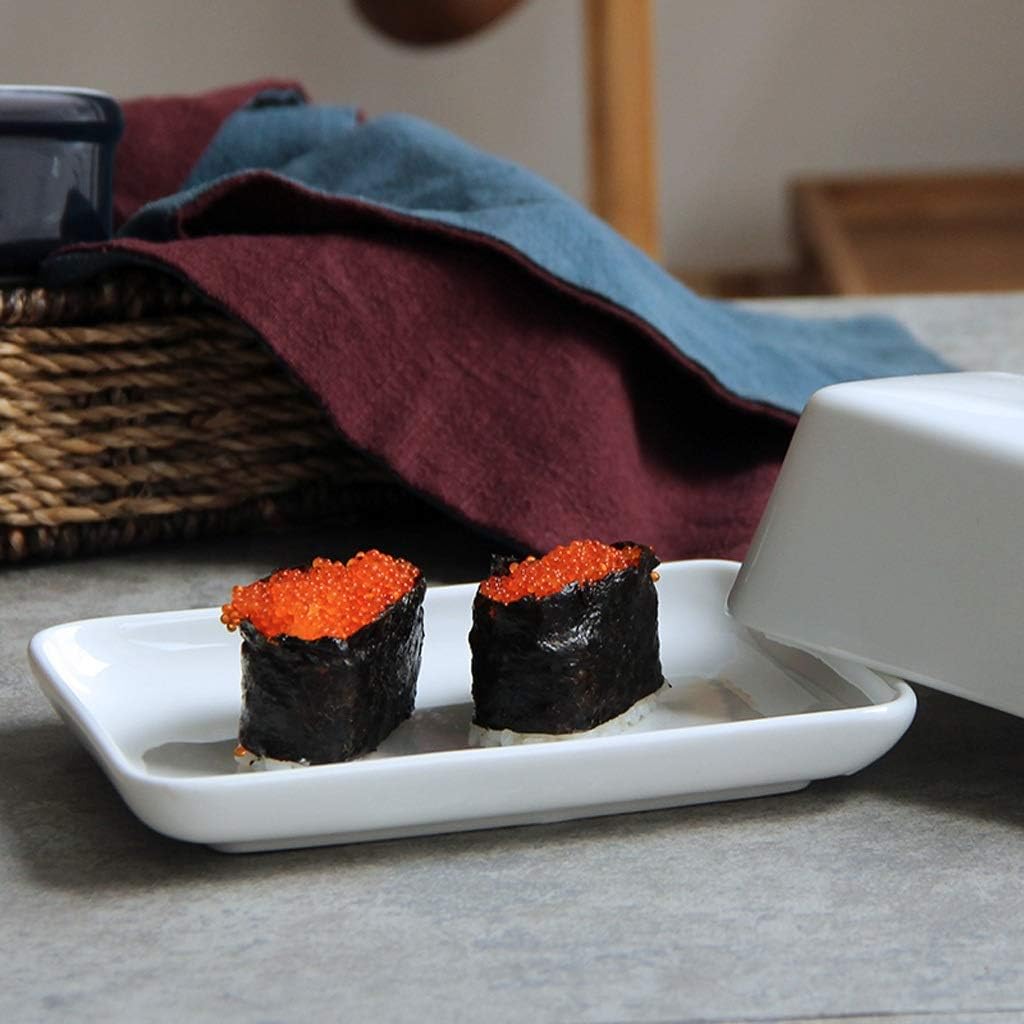 Butter Container Pure White Ceramic Sushi Small Dish Fruit Plate with Lid Fine Dishes Delicate Dish Paste Dish Butter Dish for All Types of Butter