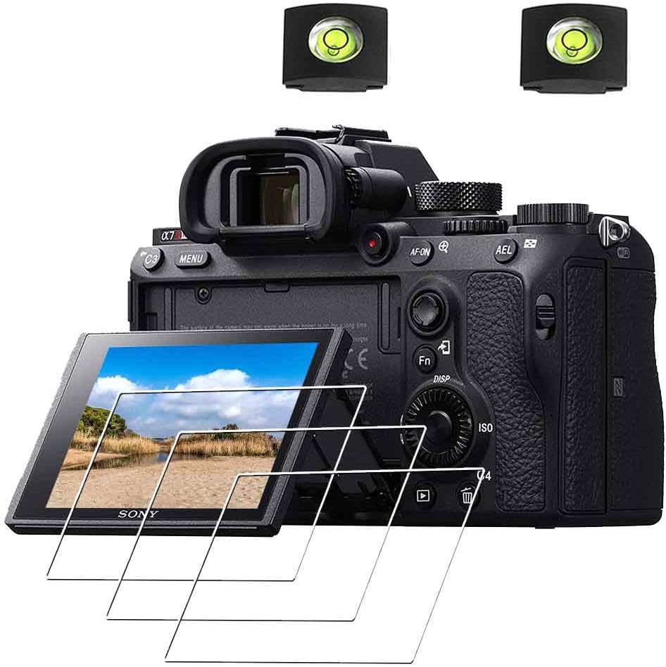 Screen Protector for Sony Alpha A7R IV / A7R III / A7R II / A7 III / A7 II / A77 II /A7S II / A99 II / A9 & Hot Shoe Cover [3Pack], 0.3mm 9H Hardness Tempered Glass