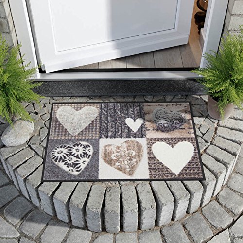 Salonloewe Washable Doormat with Alps Happiness Heart 50x75 cm Grey,Beige - Image 2