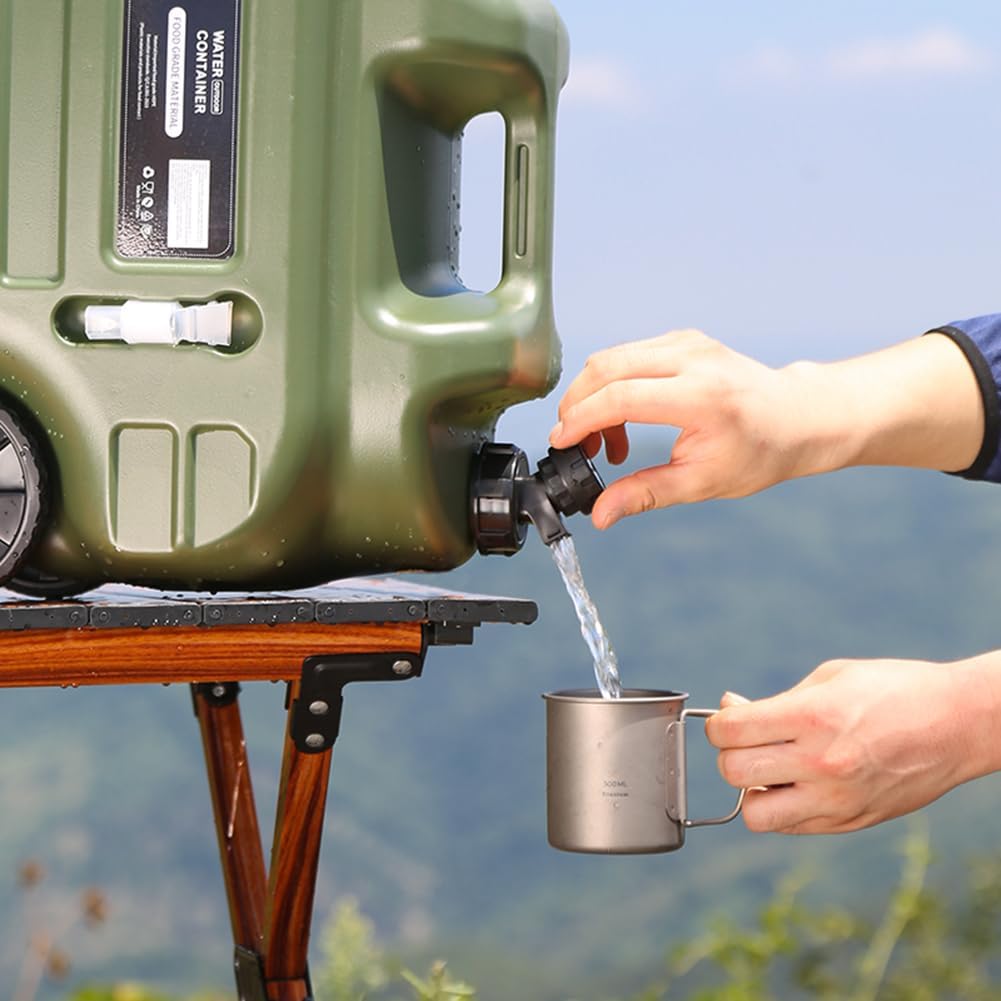 28L Portable Water Storage Container with Spigot, Emergency Camping Water Tank with Wheels & Folding Handle for Outdoor Hiking Picnic