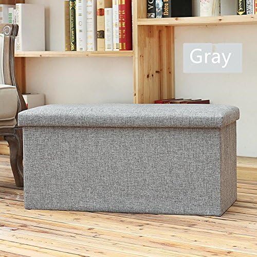 2 SEATER DOUBLE LARGE OTTOMAN FAUX LINEN FOLDING HOME STORAGE TOY BOX FOOT STOOL POUFFE (Grey)