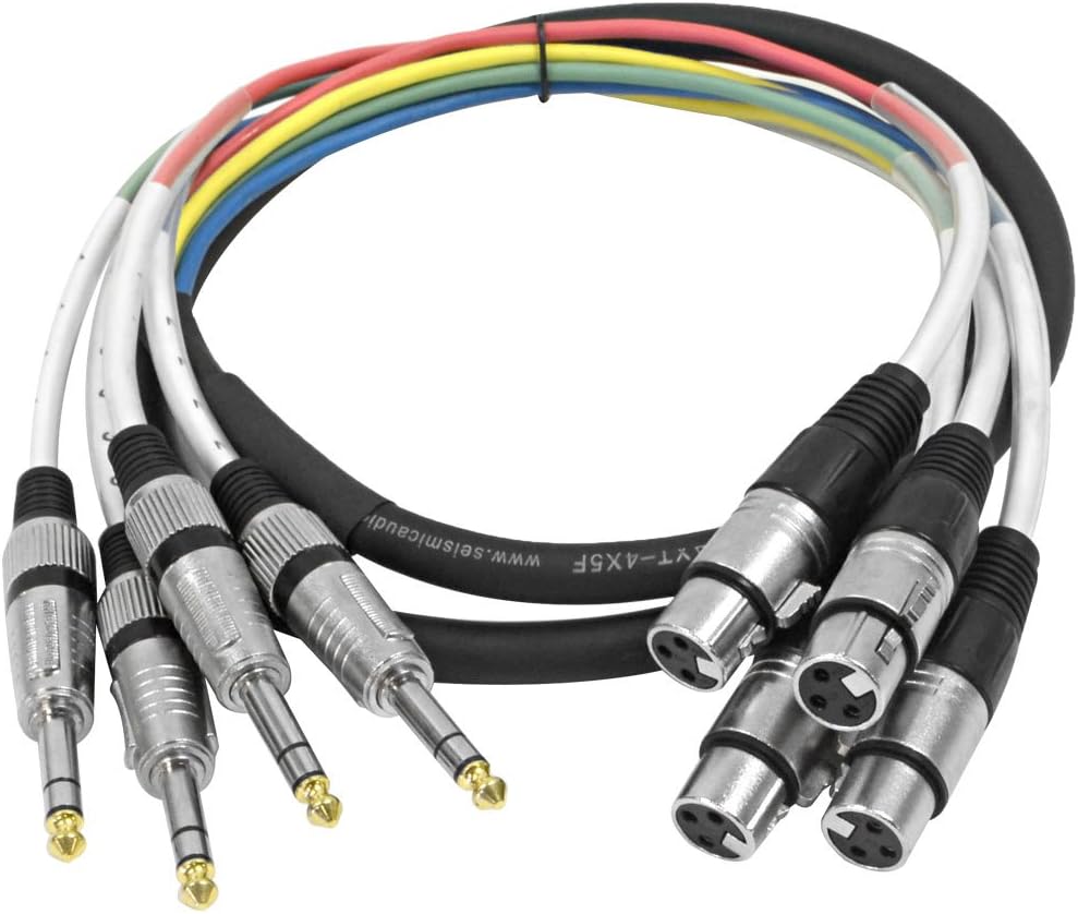 Seismic Audio - SAXT-4x5F - 4 Channel 1/4" TRS to XLR Female Snake Cable - 5 Feet Long - Serviceable Ends - Pro Audio Effects Snake for Live Live, Recording, Studios, and Gigs - Patch, Amp, Mixer,