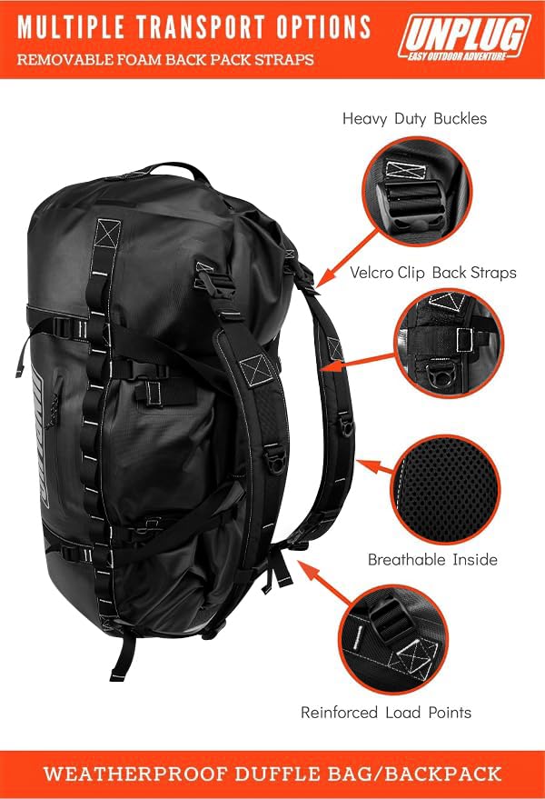 Image of UNPLUG Ultimate Adventure | 1680D Heavy Duty Waterproof Bag | Large Travel Bag which can be Used for Camping, Motorcycling, Boating, or Hunting|110L BLACKOPS