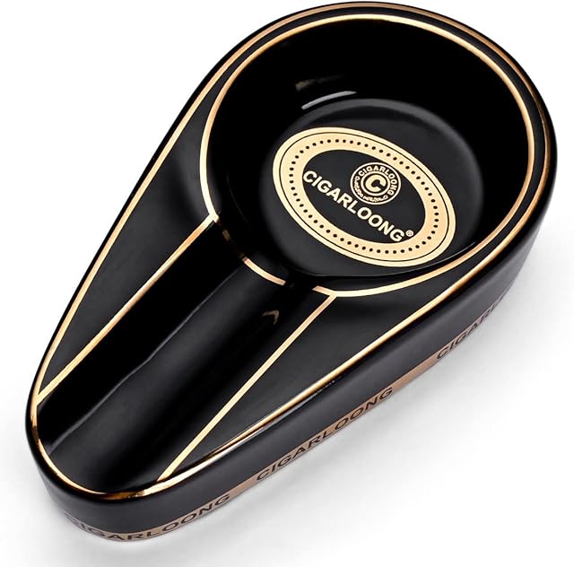 CIGARLOONG Cigar Ashtray Single Classic Ceramic Ashtray Use Outdoor or Indoors(Black)