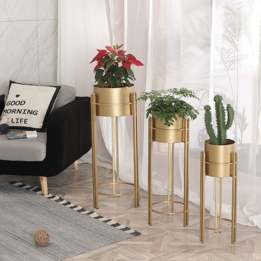 Iron Flower Pot Rack Decorative Metal Standing for Indoor Outdoor Balcony Living Room Space-Saving Stands Plant Holder Display Shelf - Gold(Small)