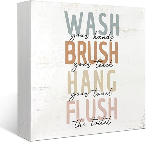 Mtrgdn Letrero de madera para decoración de baño para niños, cepillo de lavado, caja de madera para colgar al ras de madera, placa decorativa para