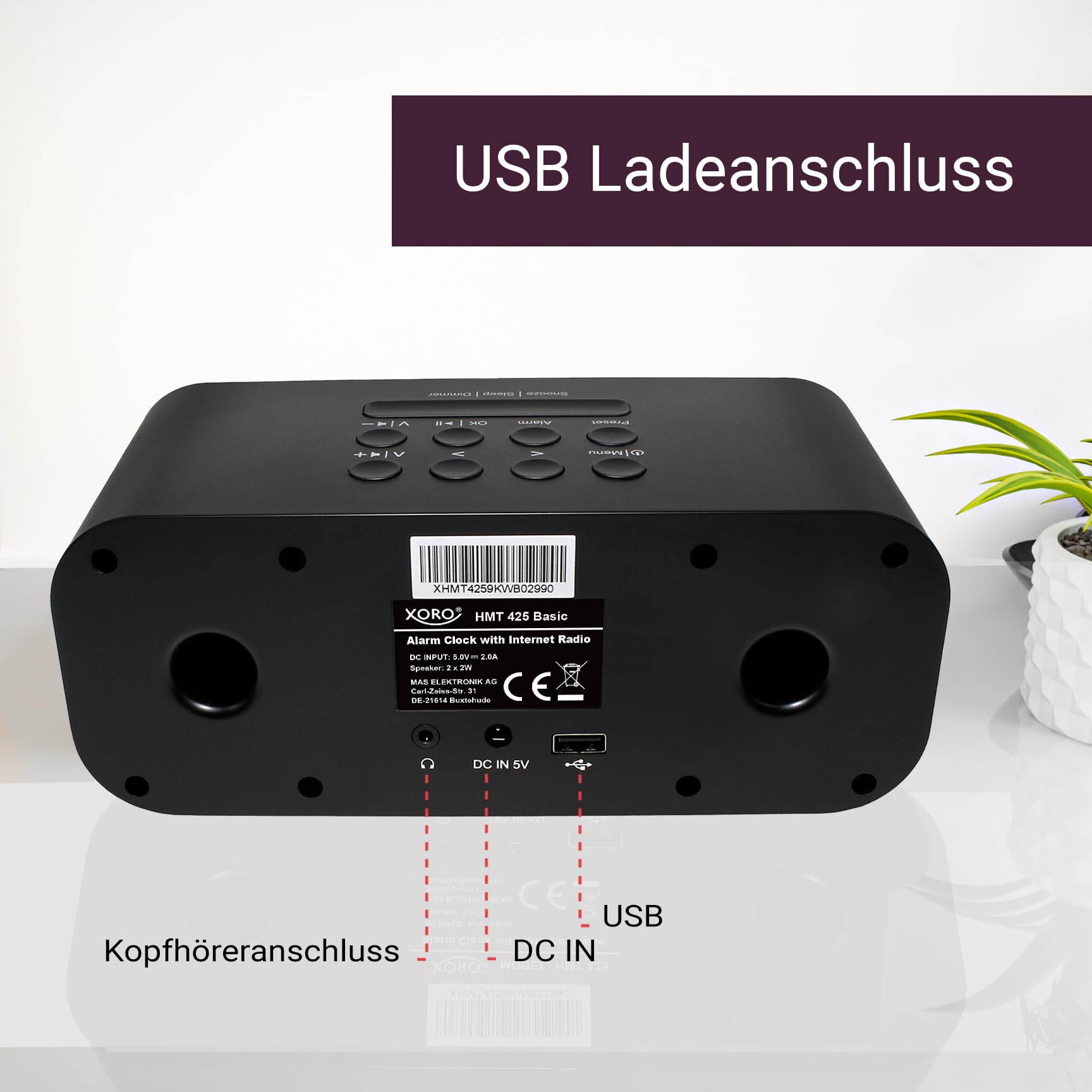 Cyfrowe radio internetowe Wi-Fi XORO HMT 425 Basic z kolorowym wyświetlaczem o przekątnej 2,8", podcastem, odtwarzaczem multimedialnym USB, symulacją stacji FM/DAB+, budzik