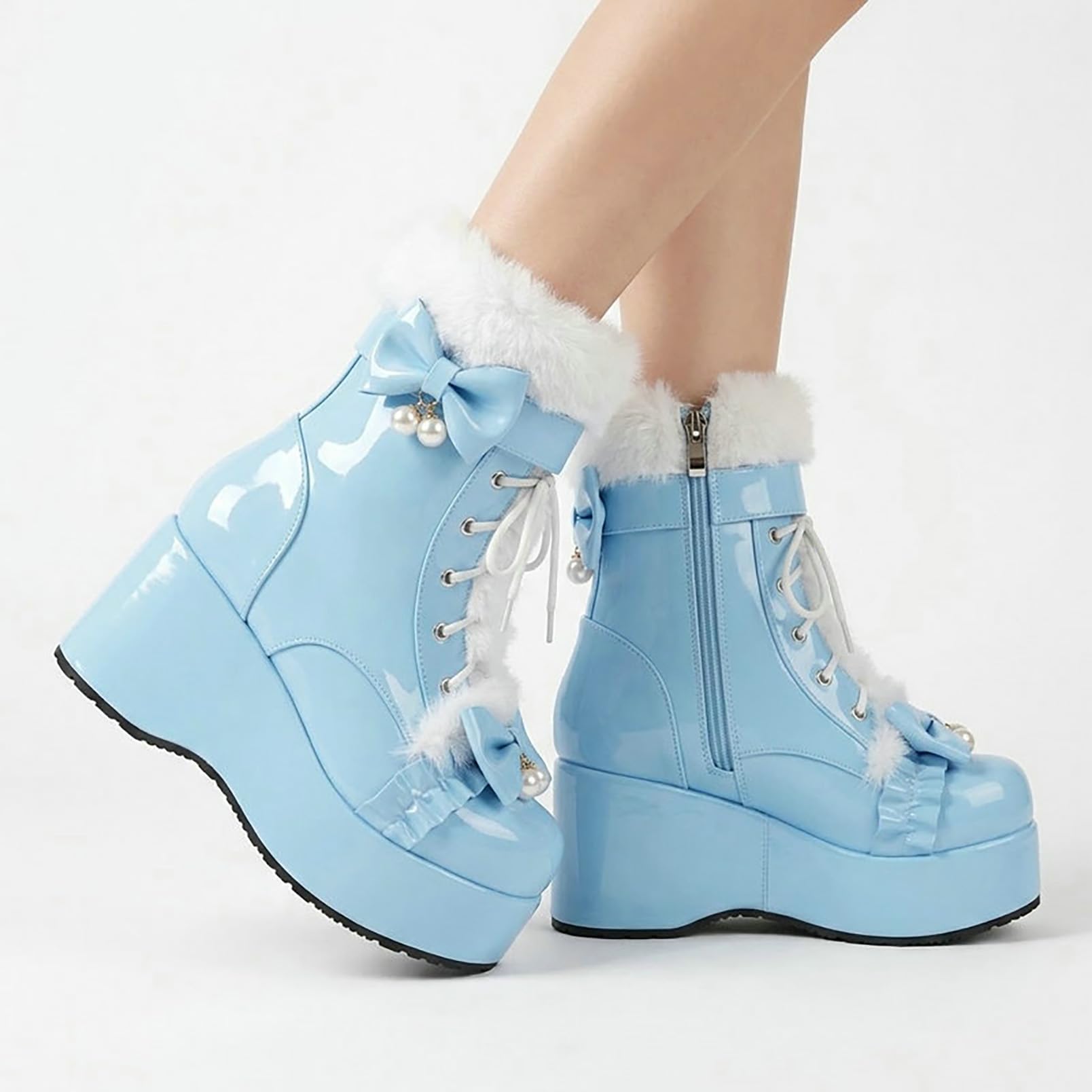 Generico Stivaletti Donna Invernali Fiocco Pelliccia Interna Plateau Scarpe Calde Moda