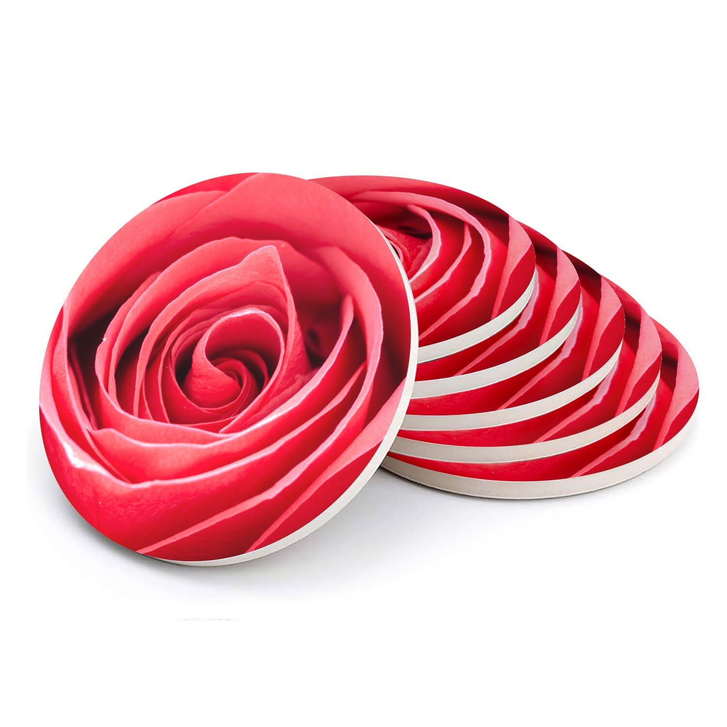 Sous verre ronds en céramique rose lot de 6 dessous de verre floral de table 108 mm