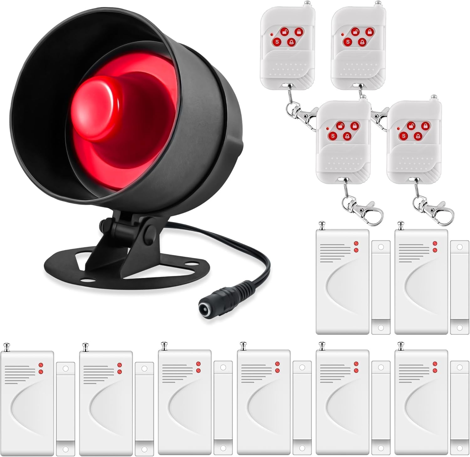 Alarmanlagen-Set 115 dB Sirene, Tür-/Fenstersensoren(8er-Pack), gesteuert per Fernbedienung für Geschäfte, Lager und Wohnbereiche