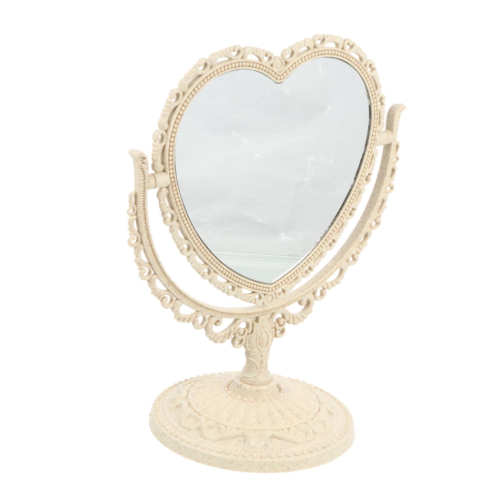 Miroir pivotant de bureau cœur beige style rétro pour maquillage