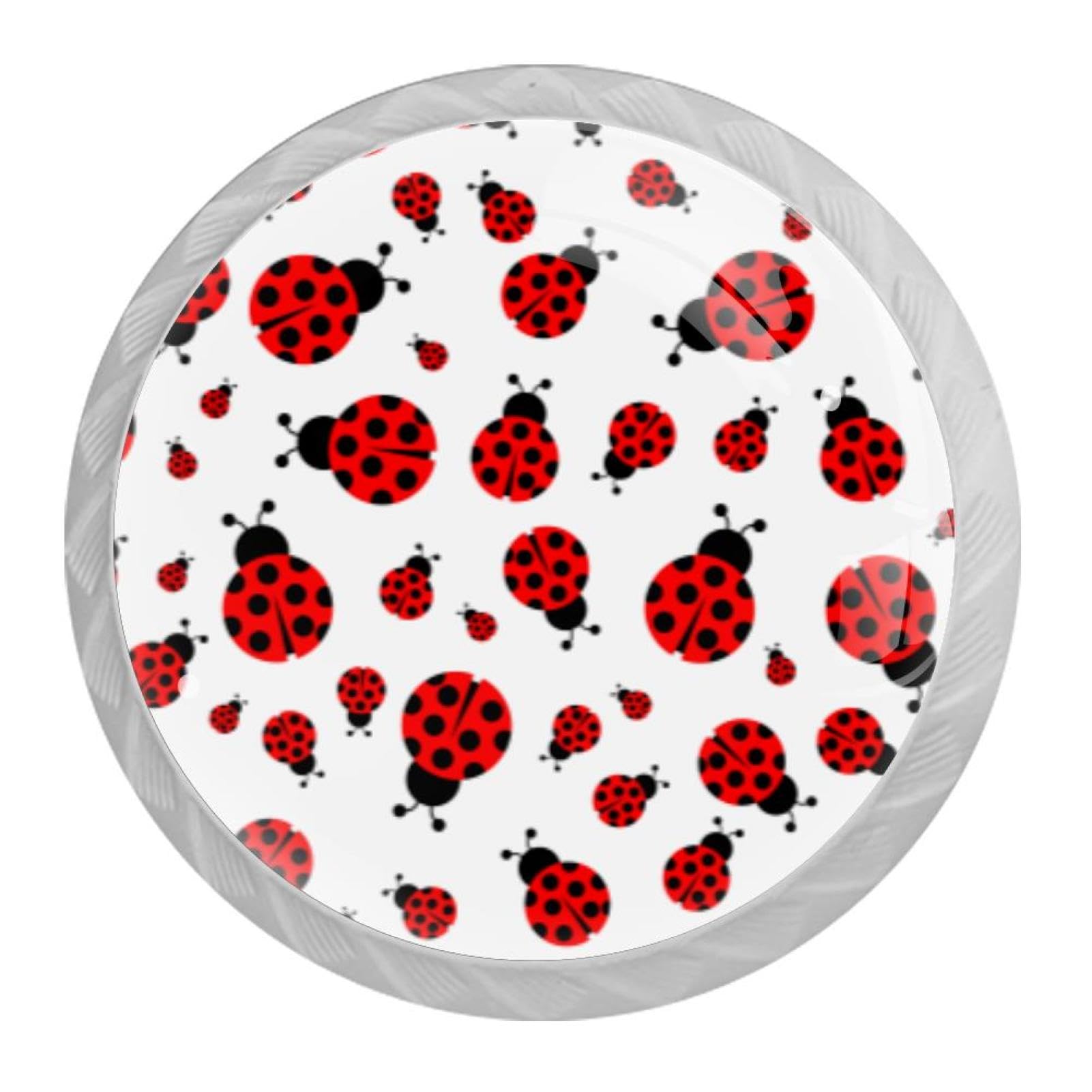Tqmspg Multi05 4 Pieces Drawer Pulls Ladybug And Ladybirds Patterm Door Knobs Dresser Handles For Kitchen Wardrobe Cupboard Hardware Furniture