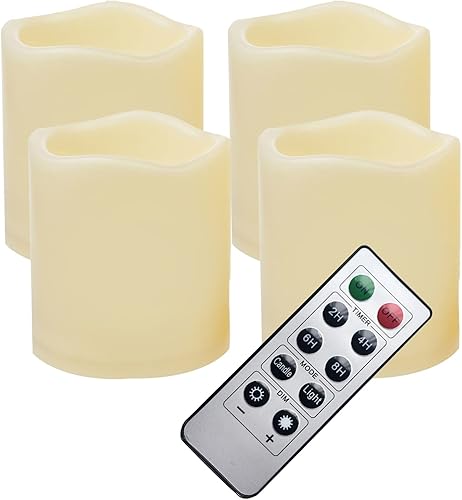 4 velas LED sin llama impermeables para exteriores, funciona con pilas, con control remoto parpadeante, luz decorativa eléctrica de plástico para