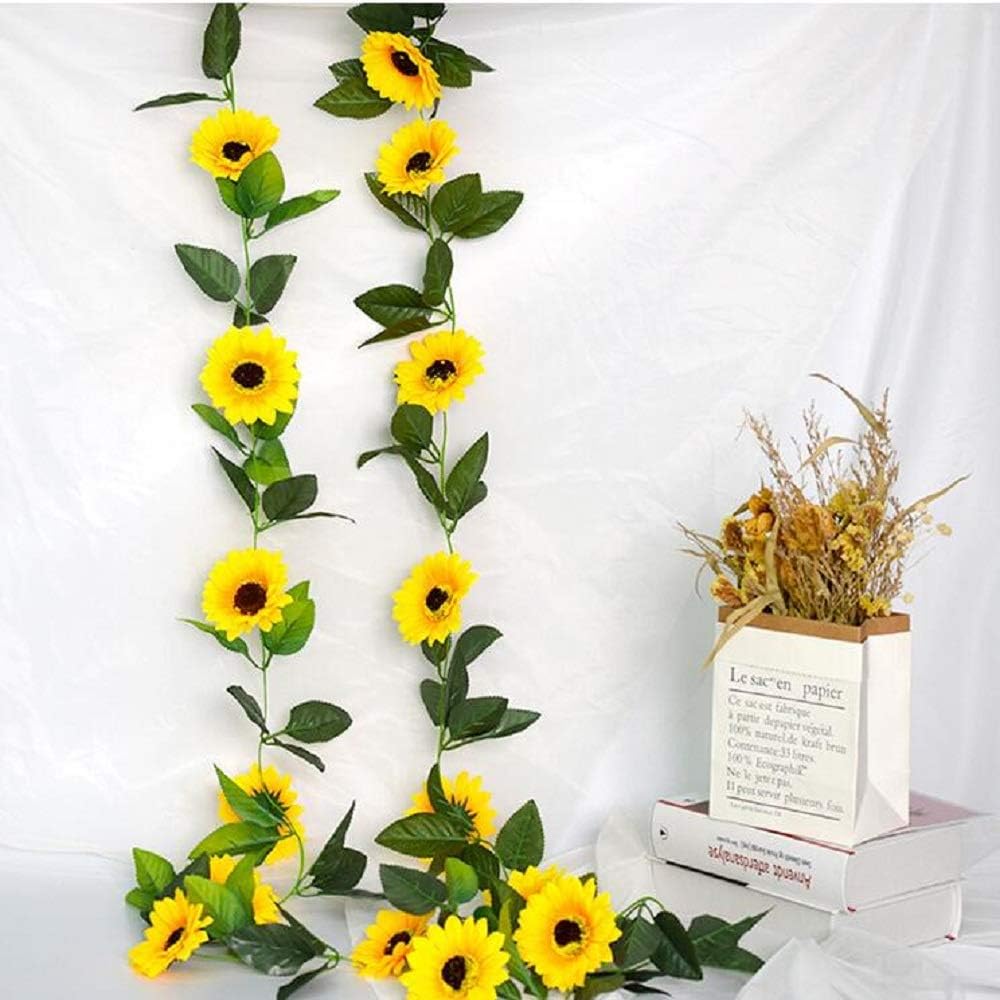 JINXIAN 5 Pcs Artificial Sunflower Vine 8.5 FT Flower Garland Decoration Artificial Sunflowers Artificial Silk Flower Garland with Green Leaves Fake Hanging Plants Decoration - Image 2