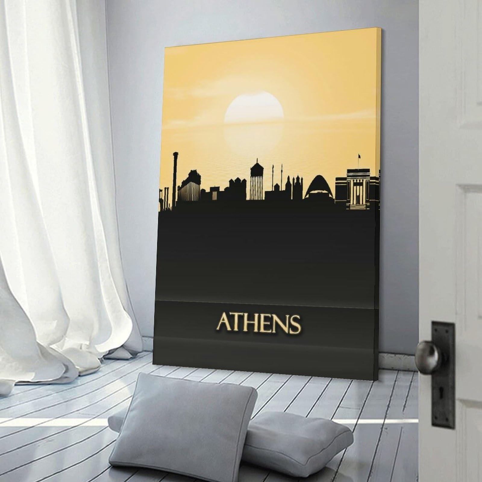 Junmoney Wall Art Print Athens City Skyline, 20x30inch(50x75cm), for Study, Office Or Focused Interiors, Decorative Artwork for Productive Spaces
