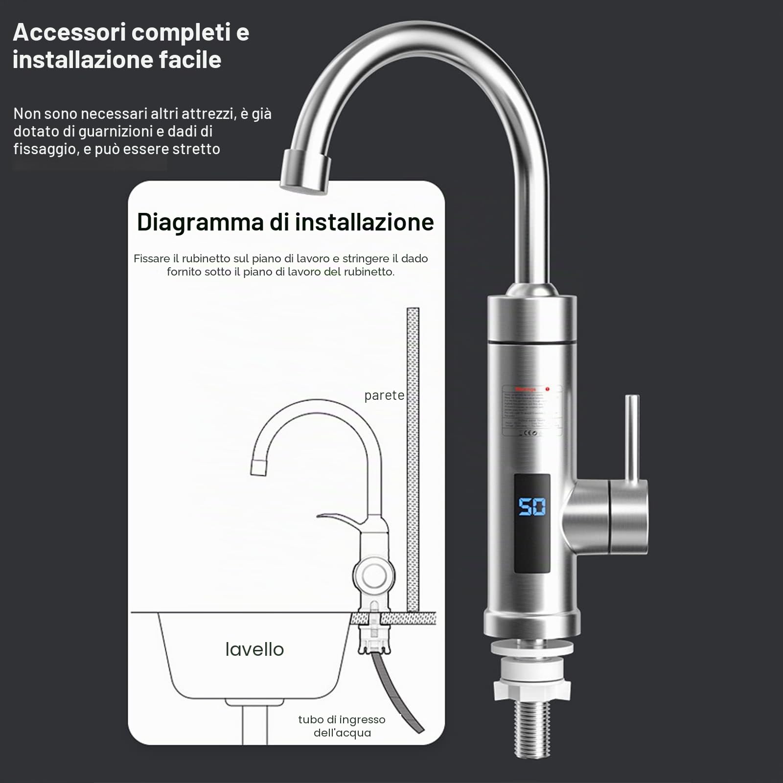 Rubinetto elettrico acqua calda 220 V 3000 W rubinetto scaldabagno istantaneo 360° LCD Torneira elettrico acqua quente rubinetto cucina acqua calda elettrica per cucina giardino bagno roulotte camper