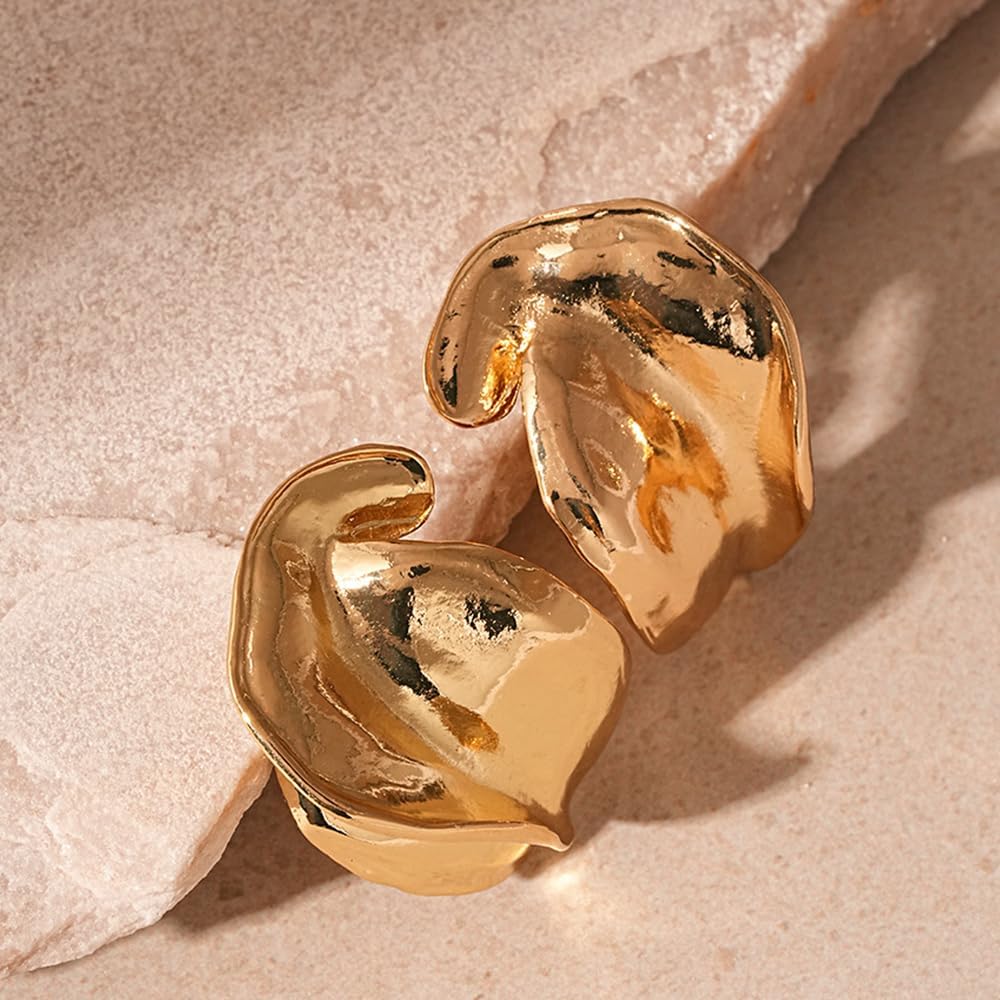 Oversized Matte Gold Earrings for Women Vintage Chunky Big Irregular Dangle Earring Trendy Unique Silver Leaf Statement Jewelry Hip Hop Accessories - Image 6