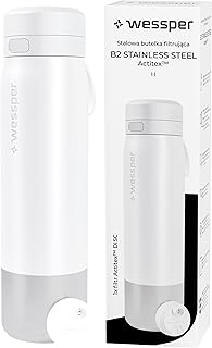 Wessper Wasserfilter Trinkflasche, Edelstahl Trinkflasche mit Wasserfilter Actitex Disc 1000 ml, Kohle Filter, Feduziert Chlor, Thermosflasche BPA FREE - Weiß