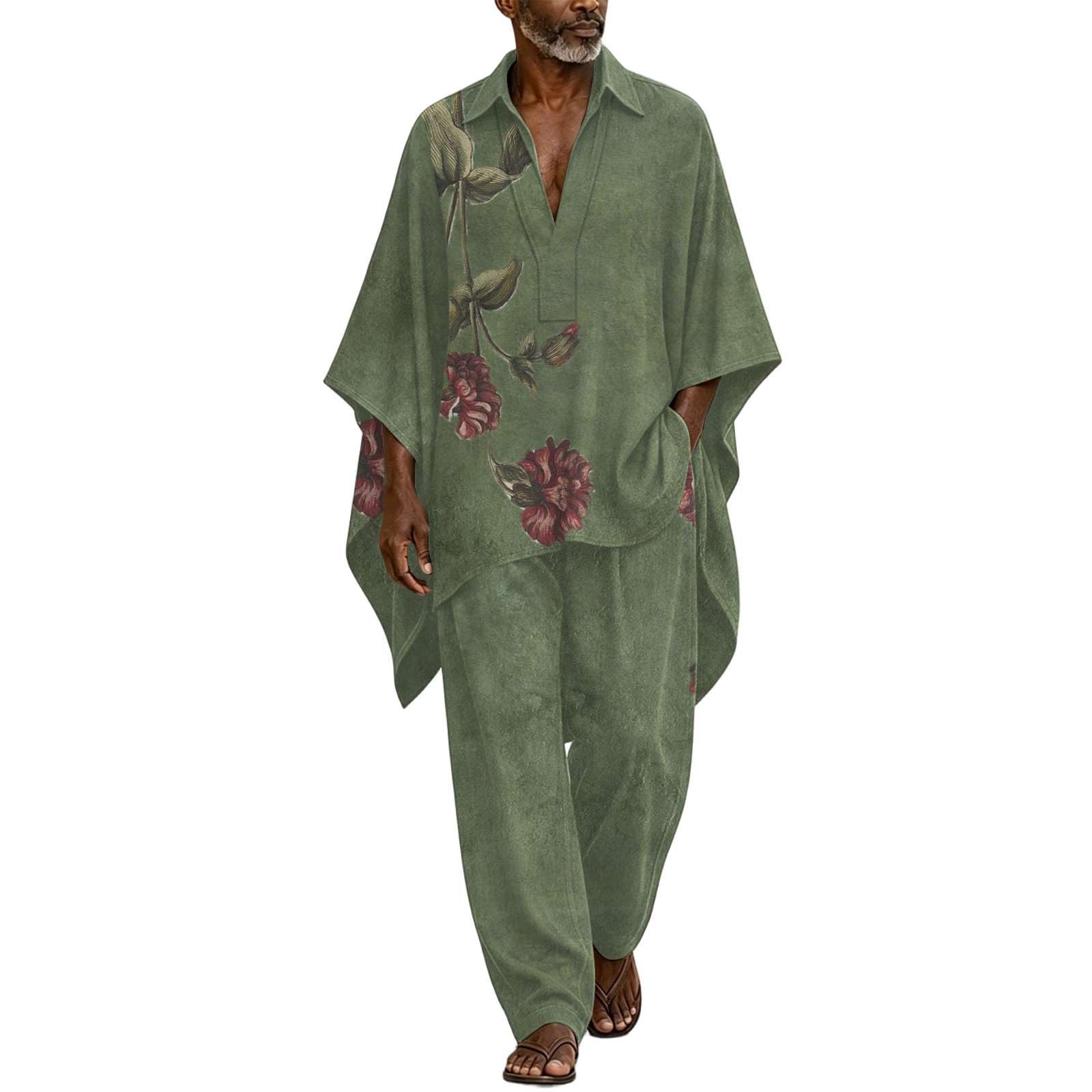 Herren Set Ethno Oberteil und Hose Boho Kaftan Tunika Vintage Loose Retro