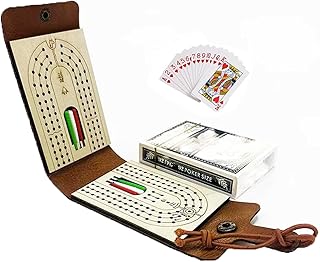 Foldable Travel Cribbage Board Pocket Game Set for Adult, Leather Cribbage Board Set with Cards Storage Area for Cribbage Lovers for Friends, Couples & Coworkers