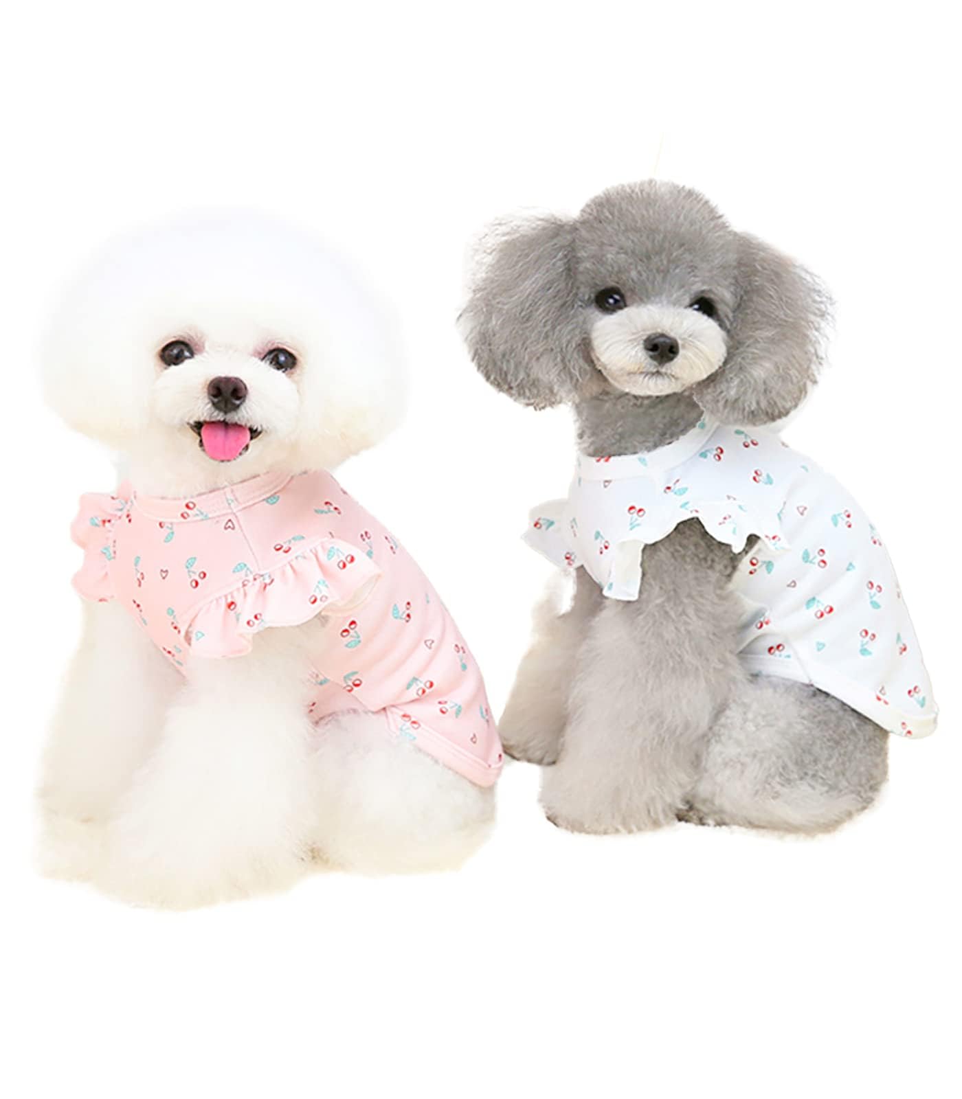 Amazon | PetGround 犬服 さくらんぼシャツ フリル袖 袖なし 伸縮 薄手