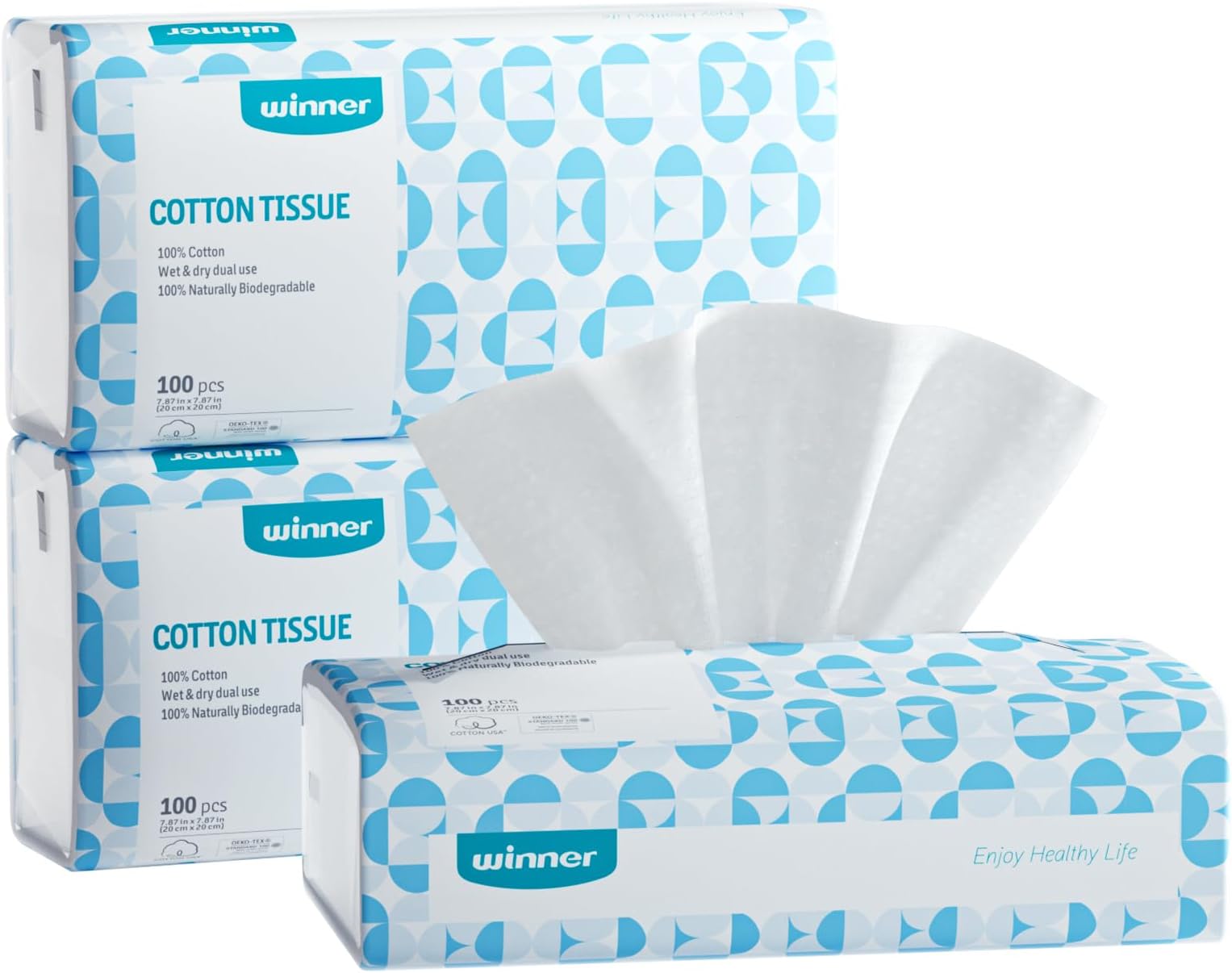 – Winner Soft Face Towels, 100% USDA Biobased Facial Towels, Unscented Cotton Tissues for Sensitive Skin, Oeko-TEX Certified Face Towelettes Disposable, Makeup Remover Dry Wipes, 300 Ct, 3 Pack