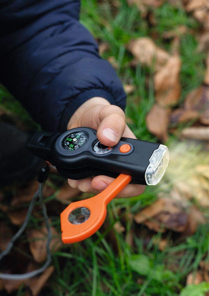 Moses. Expedition Natur Survival Tool 6 in 1 - Herramienta multifunción para exploradores de la Naturaleza, compañero de Viaje para Exteriores y Camping, Color Negro y Naranja