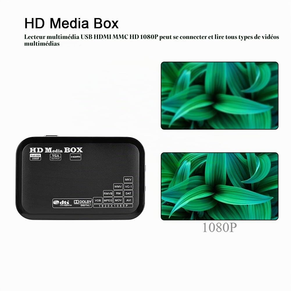 VBESTLIFE Lecteur Multimédia 1080P, Boîtier de Mini Lecteur Multimédia de Full HD et de Compatibilité Forte Support USB, Disque Dur Mobile, Carte SD, Disque Dur Mobile 2.5T etc(EU)