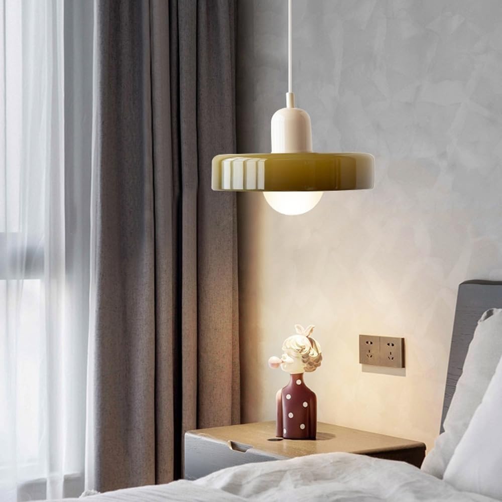 YYQBY Lampe Suspendue du Milieu du siècle en Verre Vert rétro, luminaire Suspendu de Ferme, Grand Plafond, évier de Cuisine, Lustre Moderne Nordique pour Chambre à Coucher, Salle à