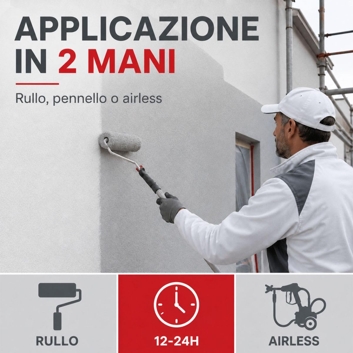 Pittura Facciata Acrilica per Intonaco 2,5 L Bianco | Impermeabilizza le Facciate, Copre le Microfessure, Microporosa, Alto Potere Coprente, Finitura Opaca - Arcane Industries
