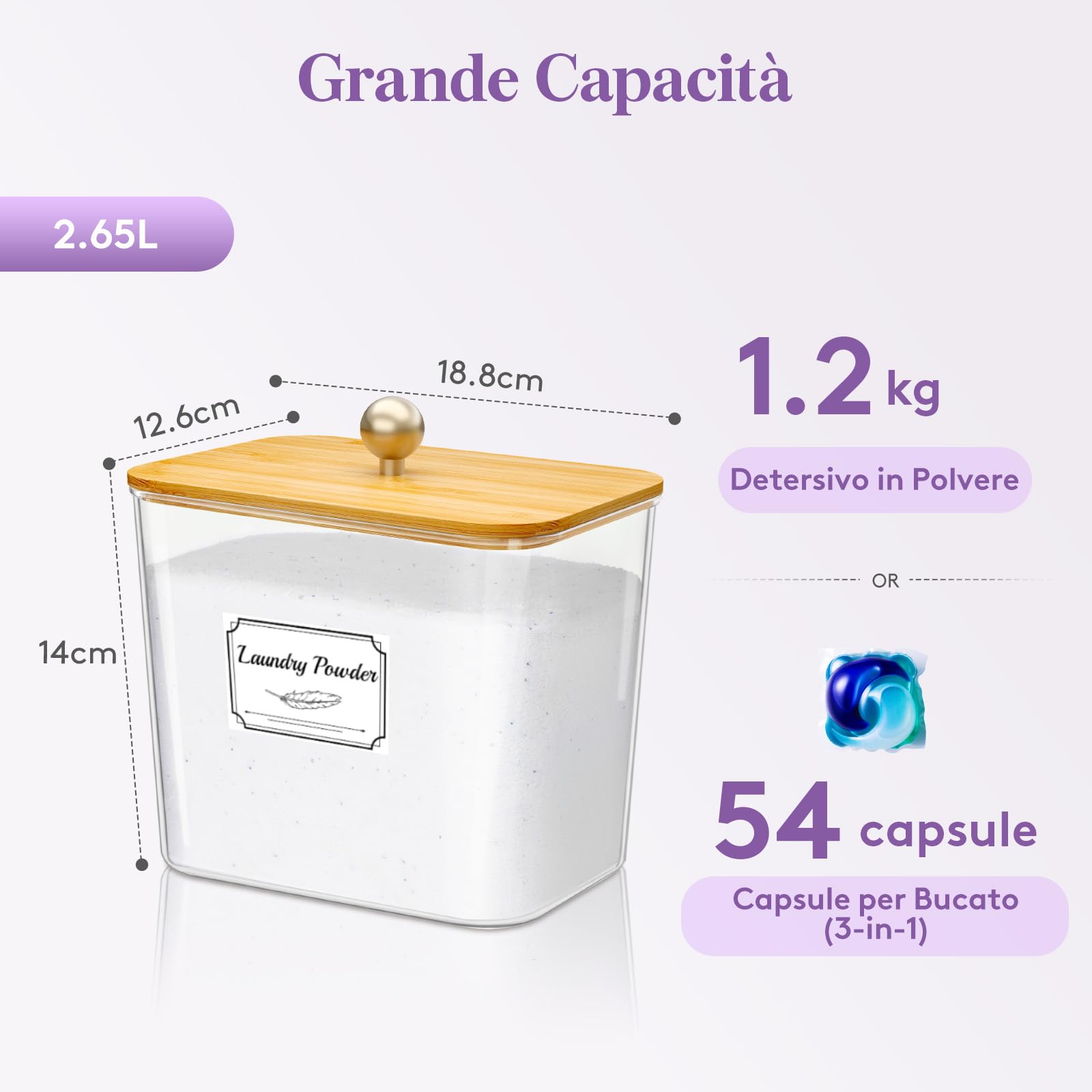 Lifewit 2700 ml Contenitore Detersivo Polvere Con Coperchio in Bambù, Dispenser Detersivo Lavatrice in Plastica, Dosatore Detersivos Lavatrice con Etichette e Cucchiai, Barattoli, Naturale, Set di 2