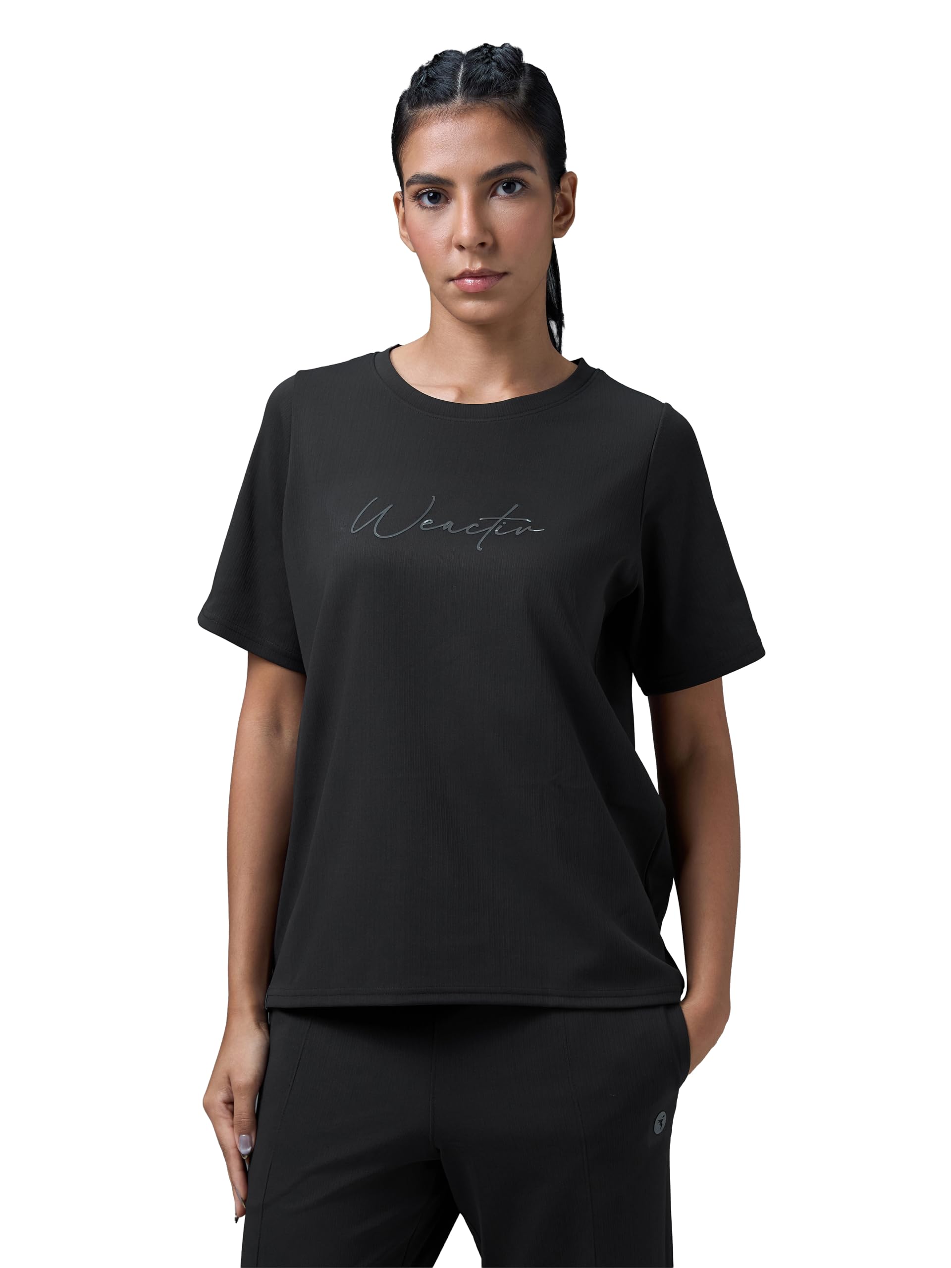 Women's Printed Relaxed Fit Round Neck Sports Tee with Elasto Plus, Techno Dry-image-19