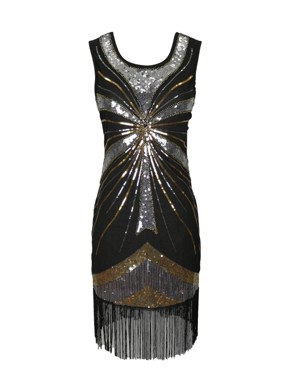 1920s Great gatsby flappers style sequin tassel women charleston dance dress downton ladies 20s costume gold/silver/black size 6/8/10/12/14/16