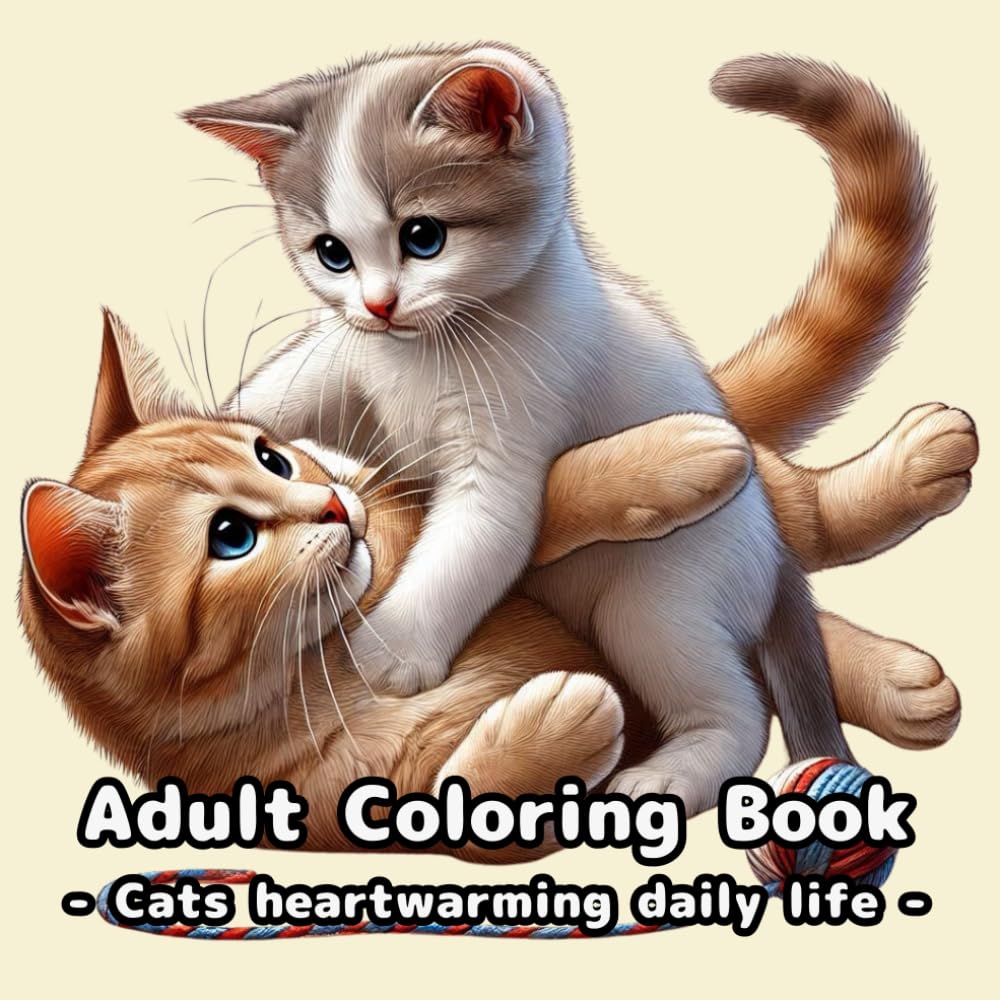 Adult Coloring Book -Cats heartwarming daily life-: Relieves stress, activates the brain and improves concentration