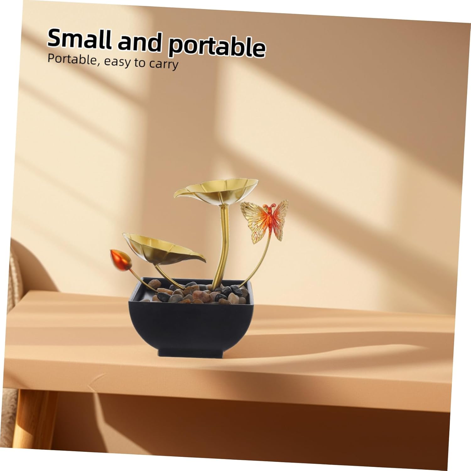 Alipis Indoor Tabletop Fountain Lotus Leaf Design Relaxing Waterfall Feature for Decor Includes Natural River Rocks and Led Light for Spaces