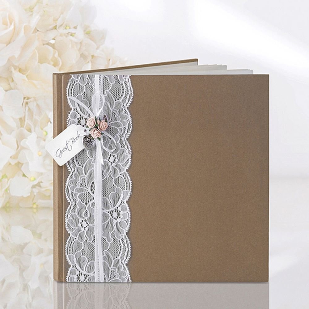 Livre d'or kraft avec dentelle pour garder vos plus doux souvenirs