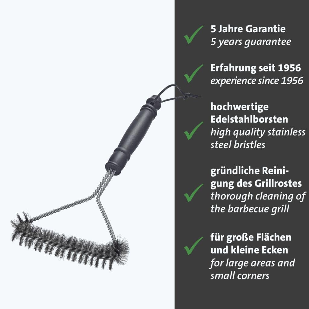 Westmark Szczotka do grilla 30 cm – krótki uchwyt, idealna do czyszczenia grilla, zarówno żeliwnego, jak i ze stali nierdzewnej, z praktyczną skórzaną pętelką – stal nierdzewna, PP