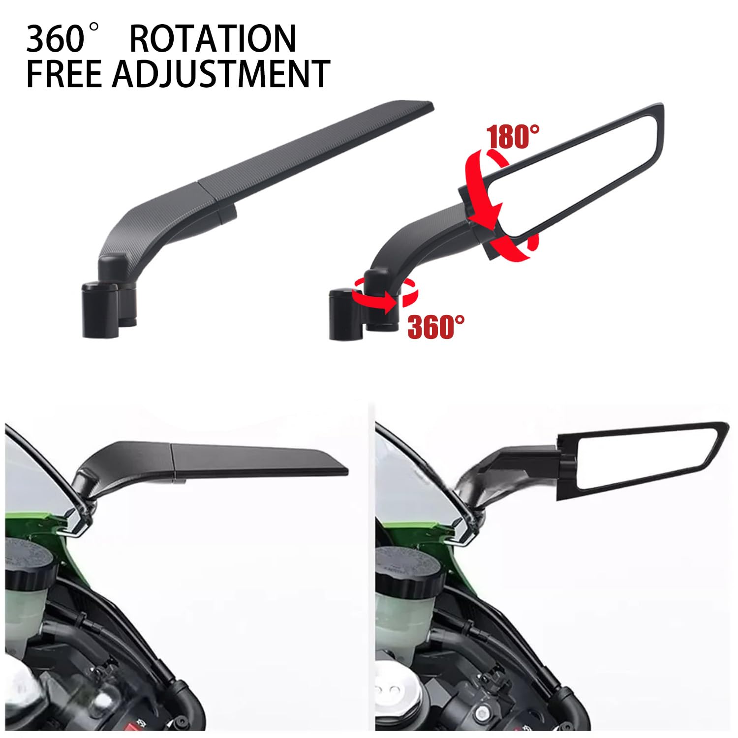 Rétroviseurs latéraux pour moto - Rotation à 360° - En alliage d'aluminium - Vis M8 M10 - Installation facile - Compatible avec MT 07 MT 09/09SP MT 10/10SP MT15 (grande taille B)