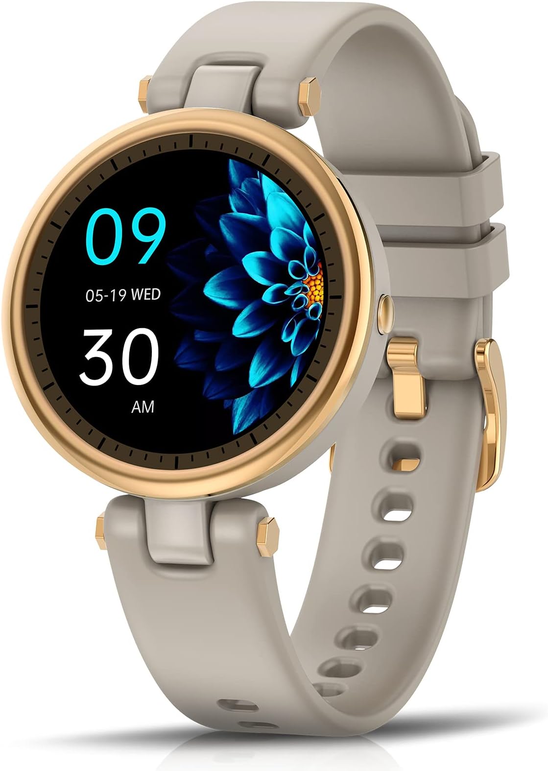 Smart Watch for Women Compatible iPhone and Android Phones, 1.09'' Touch Screen Round Smartwatch IP67 Waterproof Fitness Tracker with Heart Rate Sleep Monitor Female Physiological Cycle (Coffee)
