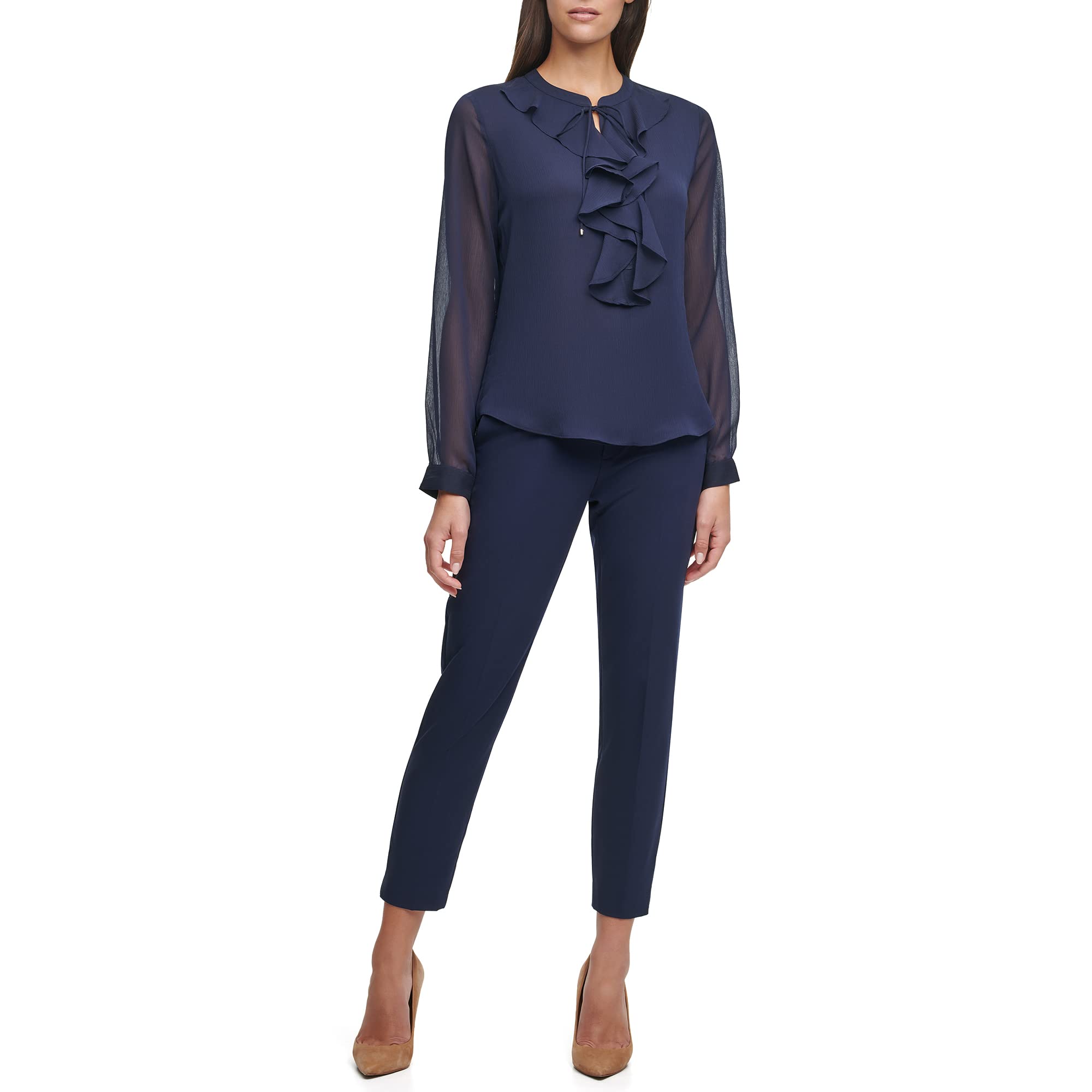 Tommy Hilfiger Classic Lone Sleeve Ruffle Front Blouse Camicia da Donna