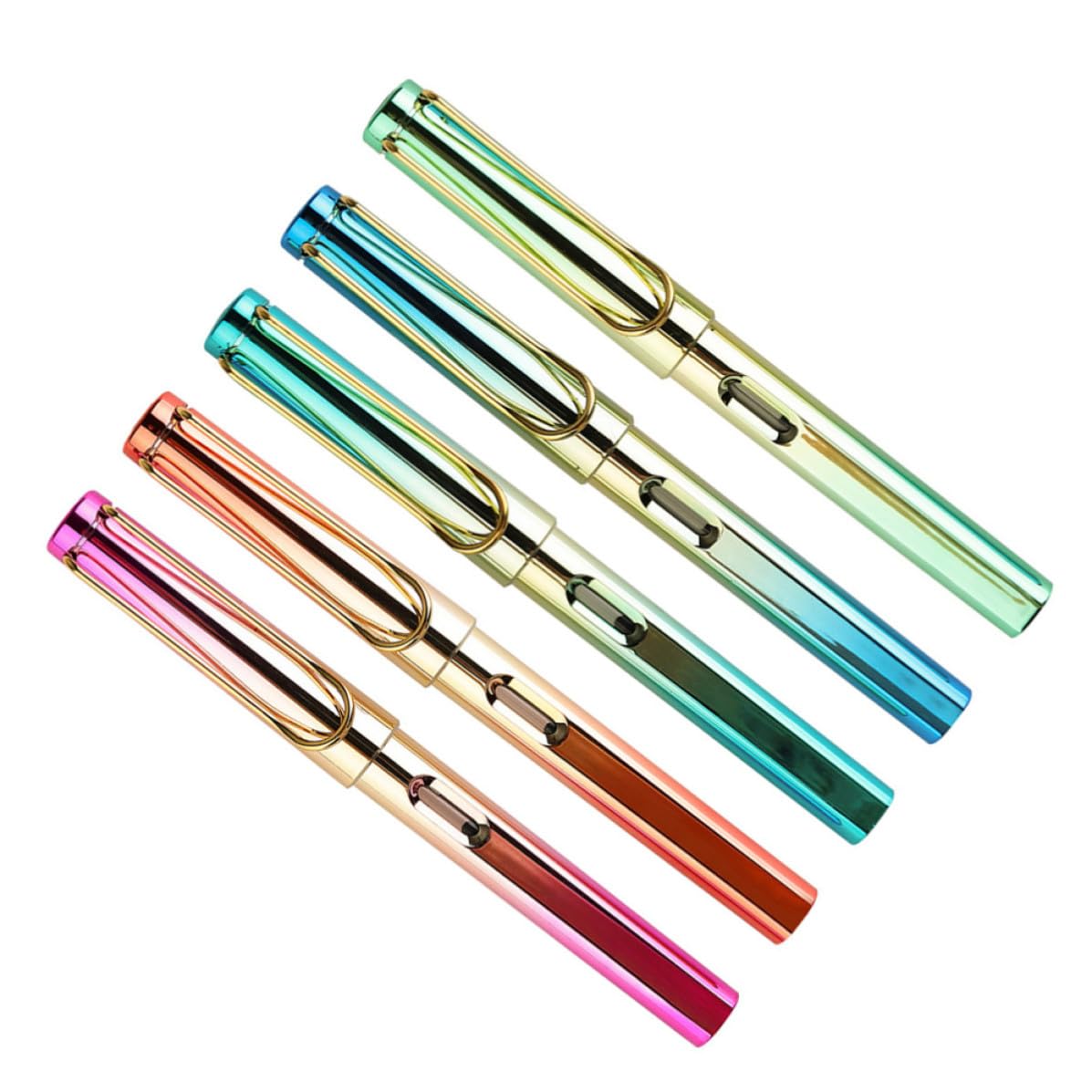 iplusmile 5 Piezas Bolígrafo Portátil de Metal para Caligrafía, Plumas con Tinta Recargable y Diseño Moderno, Adecuado para Estudiantes en Prácticas de Escritura