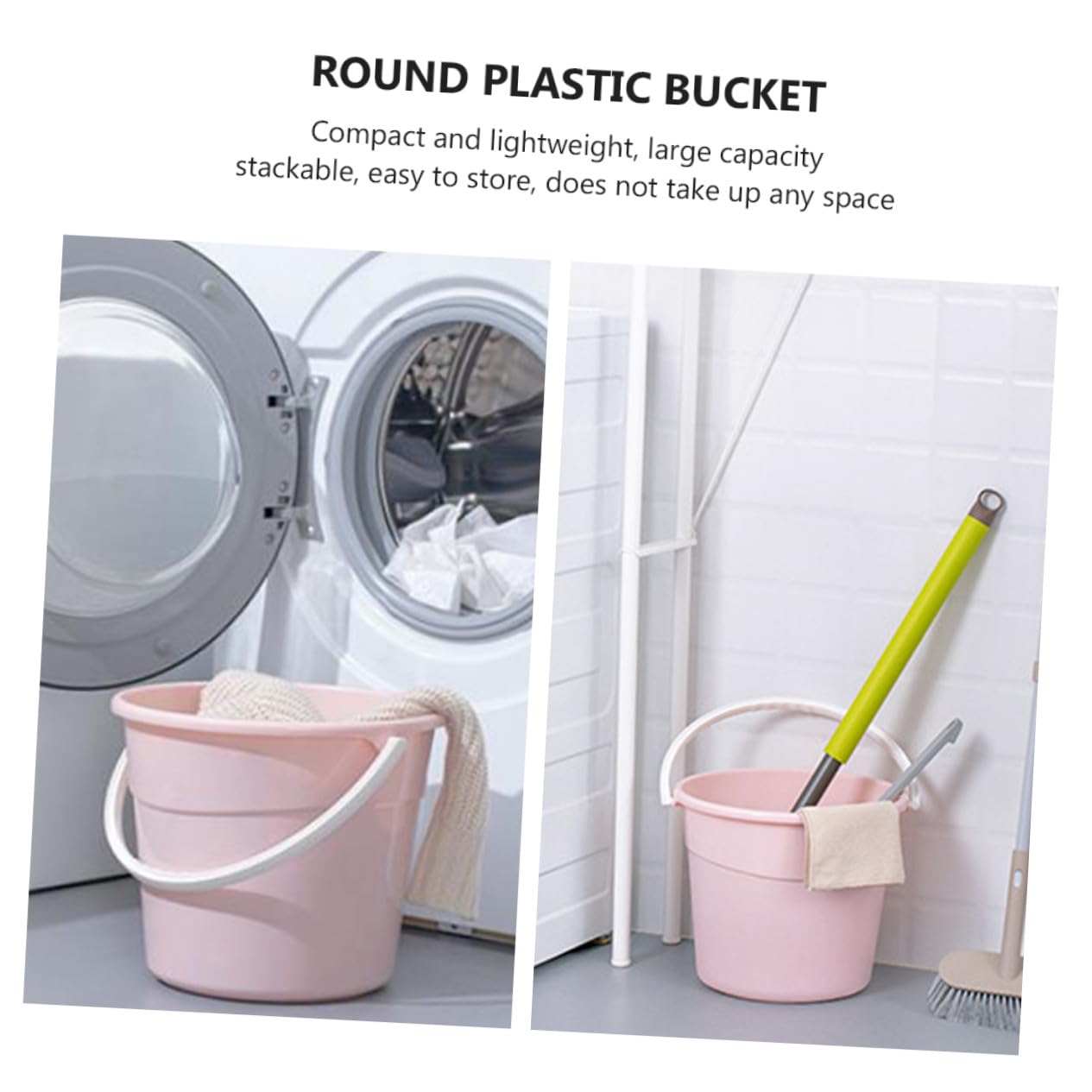 Secchio Rotondo in Plastica Pp Rosa da 12,2l con Manico, Leggero e Impilabile per Lavaggio Auto e Uso Domestico