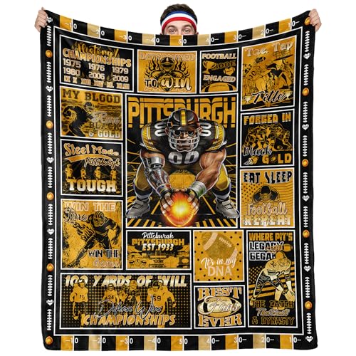 HTAPCHLY Football Fan Throw Blanket Game Day City Colors Collage Flannel Blanket for Tailgate & Couch Cozy Sports Lover Gift